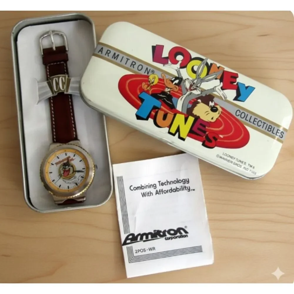 Rare Complete 1990s Armitron Looney Tunes Watch Set Tasmanian Devil Taz 1993